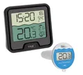 TFA Dostmann Digital Funk Poolthermometer Marbella, 30.3066.01, schwimmend, leicht ablesbar, für Schwimmbad, Teich, Eisbad, Wassertemperatur, inkl Temperatur Wassersender, Funkuhr, schwarz