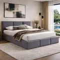 Home Collective Polsterbett Doppelbett 160x200 cm Samt grau mit Lattenrost aus Metall und Stauraum mit hydraulischem Bettkasten - Hellgrau