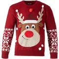 dressforfun 900823 Kinder Weihnachtspullover Rudi Rentier mit angenähten Schneeflocken, rot - Diverse Größen - (104 | Nr. 303320)