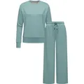 Sweater RAGWEAR "Set Delje", Damen, Gr. XL (42), blau (ocean), Material: 67% Polyester, 28% Viskose, 5% Elasthan, Basic, weit 7/8-Länge, Rundhals, Langarm weit Bündchen, Sweatshirts, Damen Set aus weiter Hose und Pullover