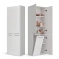 CDF Badezimmerschrank Bad Schrank Mit Wäschekorb Weiß Glänzend Badschrank Mehrzweckschrank Badregal Stehend Hochschrank Schublade Tür Bodenschrank Allzweckschrank 1 Wäschekorb 174 x 60 x 30