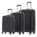Suitcase Set, Rollkoffer Handgepäck, Kofferset, mit 4 Rollen 360°, Hartschalenreise Zahlenschloss, Weicher Gummigriff (3er Set, M,L&XL,Schwarz)