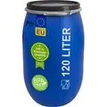 plasteo® 120 Liter Weithalsfass mit Deckel und Spannring Regenfass Kunststofffass Universalfass Deckelfass Maischefass Sauerkrautfass