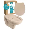 Calmwaters® Spülrandloses Hänge Wc, Tiefspül Wc Aus Keramik, Komplettset Mit Wc Sitz Mit Absenkautomatik In Beige-bahamabeige, Waagerechter Abgang, Wc Sitz Aus Antibakteriellem Duroplast, 99000190