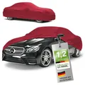 WALSER Premium Abdeckung Auto Indoor Stretch Plus Qualitätssieger Sehr Gut* - Autoplane Indoor Abdeckplane Car Cover Auto Abdeckung Stoff Autogarage Größe 3 rot