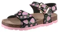 Riemchensandale, Sommerschuh, Sandalette, Strandschuh, Urlaubschuh mit Erdbeeren-Motiv, Gr. 30, schwarz-rosa