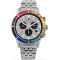 LOUIS XVI Herren-Armbanduhr Majesté Iced Out Rainbow Stahlband Silber CZ-Diamanten Chronograph Analog Quarz Edelstahl Swiss Made 1121 - Silber/Weiß