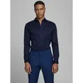 Jack & Jones Businesshemd JJPRPARMA in Skinny Fit, Stretchanteil und verstellbaren Manschetten sehr schmal, Web, Baumwollmischung blau L