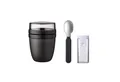 Mepal Lunchbox Klapplöffel Set mit Lunchpot Mini Ellipse, Nordic Black, Müslibecher, Polypropylen (PP), PCTG, Unterteilung für Joghurt & Müsli, spülmaschinengeeignet