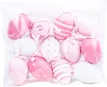 Ostereier Kunststoff pink weiß 6cm 12stk Eier Plastik zum Aufhängen Ostern Deko