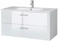 Waschtisch WELLTIME "Trento in verschiedenen Ausführungen Unterschrank inkl. Waschbecken", weiß (weiß, weiß hochglanz, weiß), B:100cm H:52cm T:45cm, Waschtische, Waschtisch, Badmöbel in Breite 100 cm, Waschplatz mit 2 Schubladen, Badschrank