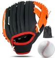 LeapBeast Baseball Handschuhe, Softball Handschuhe mit 1 Ball, Baseball Training Wettbewerb Handschuh Verdicken Dauerhaft Softballhandschuhe für Kinder Erwachsene (Orange Schwarz -B, 12,5 Zoll)
