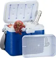 Relaxdays kleine Kühlbox, mit Griff, Tragegurt, Kunststoff Kühltasche, ohne Strom, 8 l, HBT 23,5 x 31 x 21 cm, weiß-blau