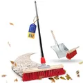 Novaliv Straßenbesen Set 40 cm I Besen Kehrblech und Handfeger Teleskopstiel I Elaston rot I mit Stiel ausziehbar I Industriebesen Kehrbesen Gartenbesen Hofbesen