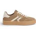 Tamaris Damen-Sneaker aus taupefarbenem Leder mit weißen Streifen