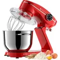KitchenBrothers Küchenroboter - Touch-Display und Timer - Küchenmaschine - 6,2L - 1800W - Küchenmixer - Aluminium - Rot - Rot