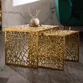 Handgearbeiteter Couchtisch ABSTRACT 50cm 2er Set Alu Gold Gap Design handmade