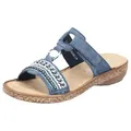 Rieker Pantolette Keilabsatz, Sommerschuh, Schlappen mit Pailetten- und Perlenbesatz blau 42 EU