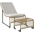 Outsunny Rattan Relaxsessel mit Hocker Stahl 93L x 65B x 80H cm Cremeweiß