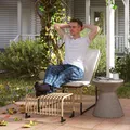 Rattan Relaxsessel mit Fußhocker UVbeständig Gartensessel mit Kissen Refurbished