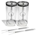 AVOID Rollender Grillkorb Edelstahl – BBQ Grillkorb Set rund & zylindrisch – Grillzubehör für Fleisch Fisch Gemüse – Spülmaschinengeeignetes Grillkorb Geschenke für Männer (Silber, 20x10cm)