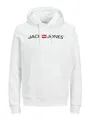 Herren Jack & Jones Corp Logo Sweat Hood Kapuzen Sweatshirt Basic Jumper Reg Fit, Farben:Weiß, Größe Pullover:XL