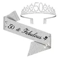 50. Geburtstags Tiara, 50 & Fabulous Geburtstags-Krone Schärpe Set, 50 geburtstag deko, geschenke zum 50 geburtstag frau (Silber)