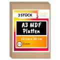 Creative Deco 3 x A3 MDF Platten | 420 x 300 x 3 mm | Holz Kunsttafeln Leinwand zum Bemalen Dünne Holz-platten | Perfekt für Laser, CNC Router, Modellierung | Nicht für Baubranche