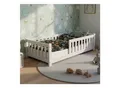 Juskys Kinderbett Naya 90x200 cm - Bett mit Rausfallschutz & Lattenrost - Holz Bodenbett Kinder Weiß