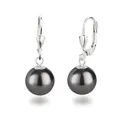 Schöner-SD Perlenohrringe 925 Silber Ohrhänger Perle hängend 10mm dunkel-grau