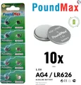 10x AG4 376/377 LR66 SR626 SR626SW 1,5 V PoundMax Alkaline Knopfzellenbatterien