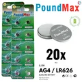 20x AG4 376/377 LR66 SR626 SR626SW 1,5 V PoundMax Alkaline Knopfzellenbatterien