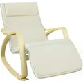 Sobuy Fst16-w Neu-schaukelstuhl 5-fach Verstellbares Fussteil Schwingsessel Relaxsessel Belastbarkeit 150kg Birkenholz Beige