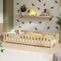 Kids Collective Kinderbett Bodenbett mit Rausfallschutz & Lattenrost Montessori Bett Bed Gitterbett Kinder Jugendbett Einzelbett | 80x160 cm | Natur