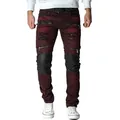 Cipo & Baxx Bikerjeans Herren Slim Fit Hose Stonewashed BA-CD481 mit Kunstleder Bereichen und Nieten rot 48