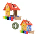 Eli Futterhaus Bausatz für Kinder zum bemalen inkl. Vorlagen - 6 Farben - Pinsel, Holzhammer - Nägel - kreative Schablone - Vogelhaus