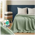 Blumtal Tagesdecke Tagesdecke Baumwolle - Musselin Decke Oeko-TEX zert. - Bettüberwurf, Couch Überwurf - leichte Kuscheldecke Baumwolle 100% grün 200 cm x 230 cm