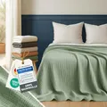 Blumtal Tagesdecke Baumwolle 200x230 cm - Musselin Decke Oeko-TEX zert. - Bettüberwurf 200x230 - Couch Überwurf - leichte Kuscheldecke Baumwolle 100% - Sofadecke Überwurf - weiche Couchüberwürfe Grün