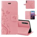 betterfon Hülle Kompatibel mit Huawei P20 Pro | Premium PU Leder Handyhülle Wallet Case für P20 Pro | Schutzhülle Blumen Klapphülle Handyhülle | Pink