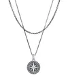 Kuzzoi Herren Silber-Halskette Layer Look mit Kompass Anhänger (25 mm), Halskette für den Mann in 925 Sterling Silber oxidiert, Layer Kette maritim, Herrenkette mit Anhänger handgearbeitet