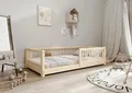 TIMBEE - Alfi - Kinderbett 70x140 cm - Bett Holz Unlackiert - Einzelbett für Kinder mit Lattenrost und Rausfallschutz Abnehmbar - Belastbar bis 100 kg - aus Kiefernholz Klasse 1