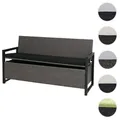 Poly-Rattan 3er Sitzbank HWC-F39, Gartenbank Truhenbank, Staufach Aufbewahrung Sitzkissen ~ grau, Kissen schwarz