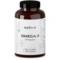 Nutri + Vegan Omega 3-120 Kapseln aus Algenöl - 2000 mg Algen Öl hochdosiert mit 600 mg DHA 300 mg EPA - hochwertig, natürlich und laborgeprüft
