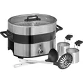 WMF Lono Hot Pot & Dampfgarer elektrisch 3,6l, chinesisches Fondue für 6 Personen, elektrische Dampfgarer, Dampfaufsatz für Dim Sum, Bao, Garkörbchen, 1700W, edelstahl matt