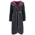 Vossen Damenbademantel Balance Carmen Kapuze Velours, Kapuze, 45% Polyester, 35% Bambus, 20% Baumwolle, modern überschnittene Schulterpartie grau M