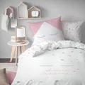 Sweet Dreams Bettwäsche 80x80 + 135x200 cm  Wendebettwäsche für Kinder / Mädchen in rosa  Sleepy Eyes, Wimpern, Sterne  100% Baumwolle in Biber