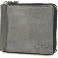 Vintage-Geldbörse für Herren aus Leder, geräumig, mit Reißverschluss, grau, RFID-geschützt - Grau