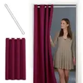 tinycurtains Türvorhang mit Stange weiß 70-120 cm Thermo Vorhang ohne Bohren, blickdicht, Ösen, verdunkelnd, Polyester, bordeaux rot Berry, Türgardine mit Klemmstange Raumtrenner Vorhang Tür rot 150 cm x 210 cm