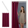 tinycurtains, Türvorhang mit Teleskopstange, einfache Montage in nur 1 Minute ohne Bohren (Türgardine beeriges rot H210 x B150 cm + Stange weiß B70-120 cm)