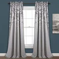Lush Decor Fenstervorhang mit weinenden Blumen, 132 cm B x 213 cm L + 5,1 cm Kopfleiste, Grau – charmante, Moderne Blumenvorhänge für Wohnzimmer, Esszimmer und Schlafzimmer